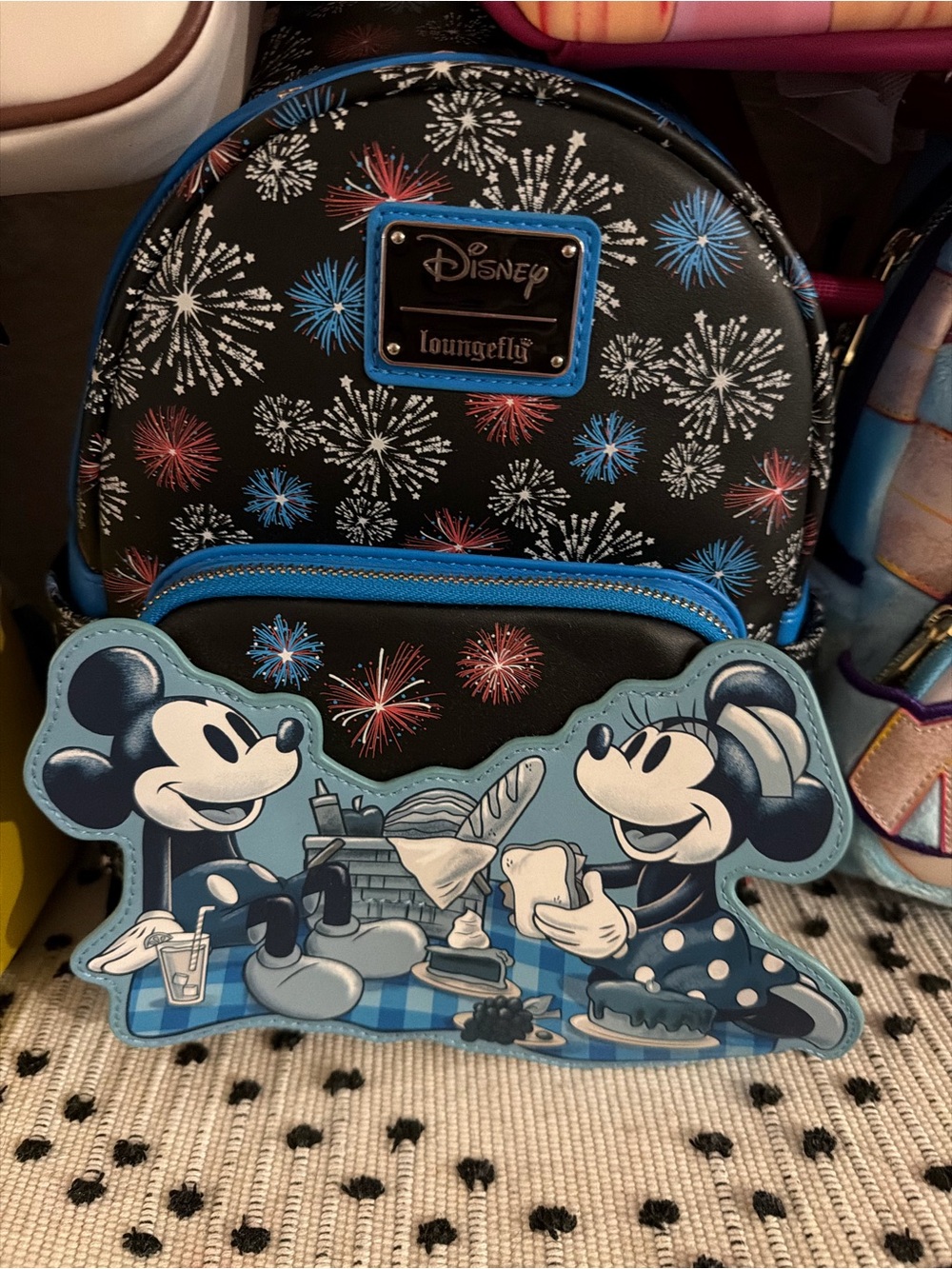 Loungefly Kids Black & Blue Mickey and Minnie Picnic Mini Backpack